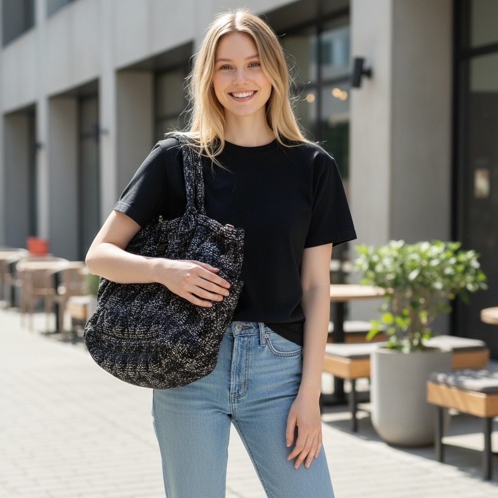 Marc By Marc Jacobs Womens Black White Printed Gathered Top Diaper Tote Handbag